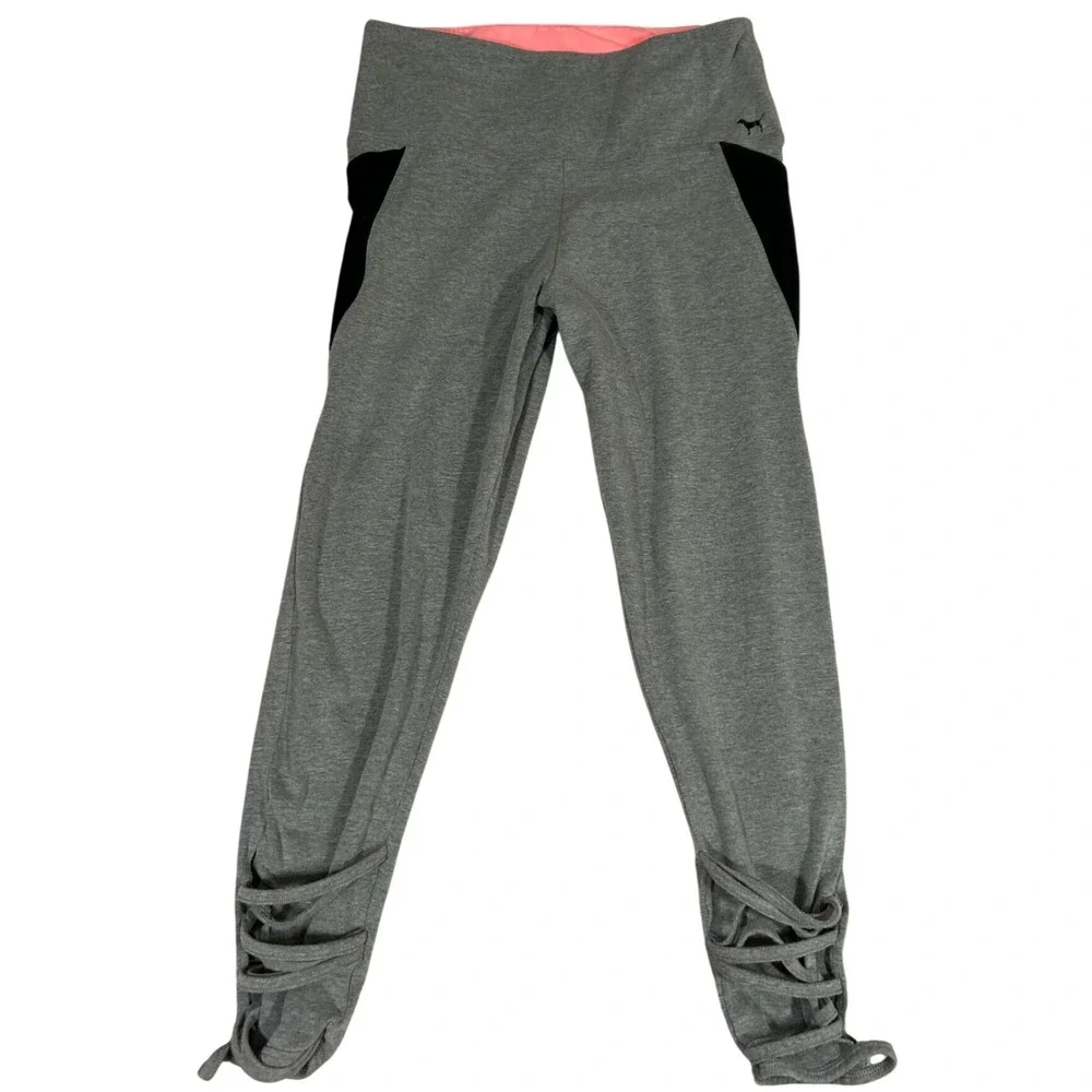 Victoria's Secret PINK‎ Gray Neon Pink Lattice Ankle Leggings Pockets Large